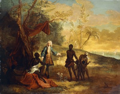 Fra de fire dele af verden - Afrika: En europæisk købmand byttehandel med en sort høvding, 1724 af Jean Baptiste Oudry