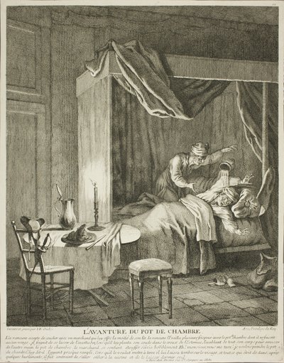 The Adventure of the Chamber Pot, planche fire fra Scènes du Roman Comique af Jean Baptiste Oudry