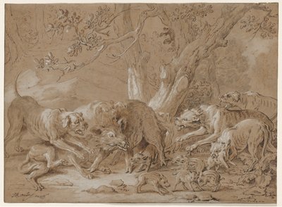 Vild so og hendes unge angrebet af hunde af Jean Baptiste Oudry