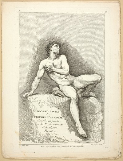 Figur (recto og verso), fra Anden bog med figurer af akademier, indgraveret delvist af professorerne fra Royal Academy af Jean Baptiste Perronneau