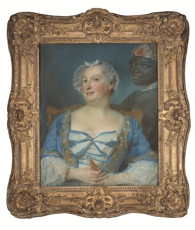 Portræt af en kvinde i blå kjole og hendes sorte tjener af Jean Baptiste Perronneau