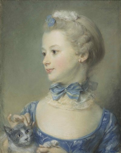 Den lille pige med katten Marie-Anne Huquier, 1747. af Jean Baptiste Perronneau