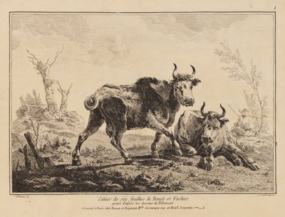 Notesbog med seks ark okse og køer af Jean Baptiste Pillement