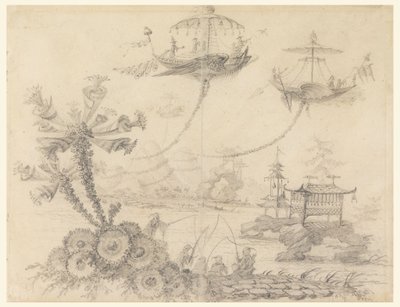 Tegning, Chinoiserie-fantasi, 1770-90 af Jean Baptiste Pillement