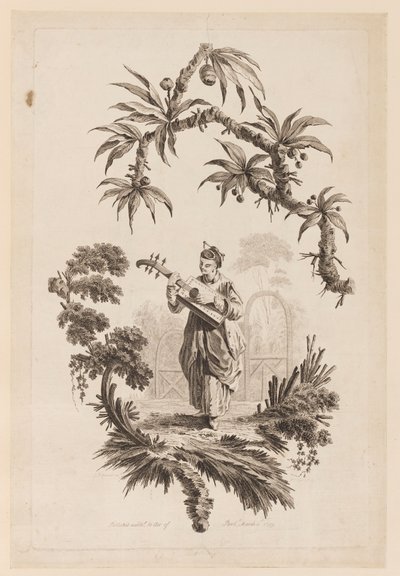 Figur, der spiller musikinstrument under gren af Jean Baptiste Pillement