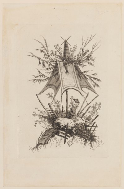 Figur under telt, fra "Samling af kinesiske telte" af Jean Baptiste Pillement