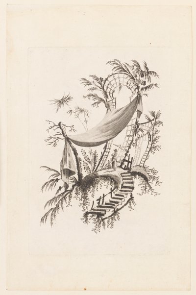 Figur under telt, fra "Samling af kinesiske telte" af Jean Baptiste Pillement