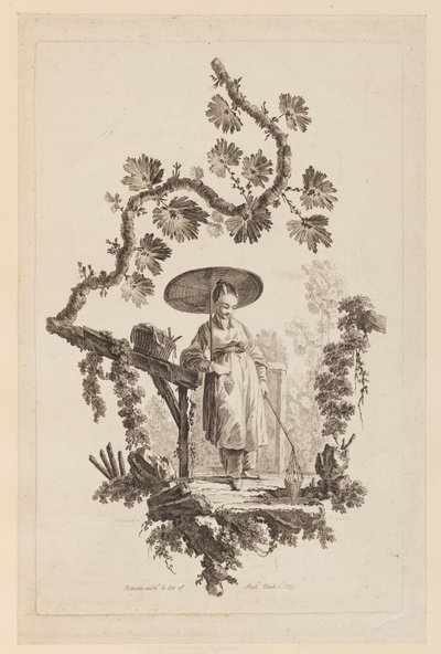 Figur med parasol under gren af Jean Baptiste Pillement