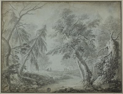 Skov med vandløb og figurer af Jean Baptiste Pillement