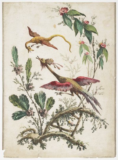Ornament. Chinoiserie. Blomster og Fugle., 1770 af Jean Baptiste Pillement