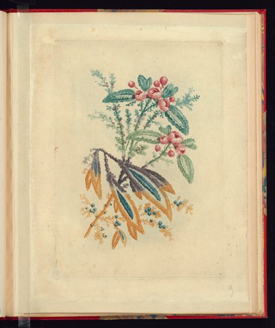 Ornamental design med små røde blomster og bær, fra New Suite of Natural Flower Notebooks til brug for tegnere og malere, No.1 af Jean Baptiste Pillement