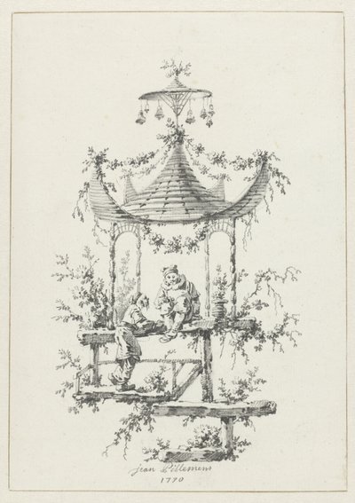 Ornamental sammensætning i chinoiserie stil Ornamentale designs i chinoiserie-stil til Deuxième Cahier de six Baraques Chinoises (serietitel) af Jean Baptiste Pillement