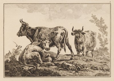 Plade 3, fra "Notebook of Six Sheets of Oxen and Cows" af Jean Baptiste Pillement