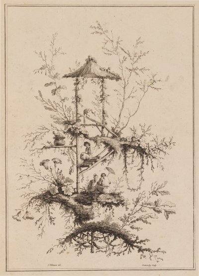 Tallerken fra et sæt Chinoiserie-repræsentationer af Jean Baptiste Pillement