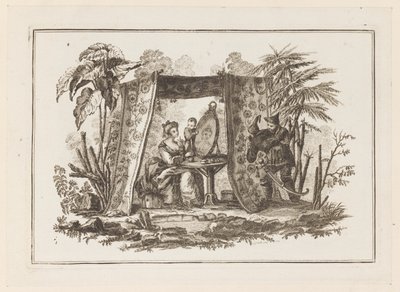 Kvinder ser i spejlet, fra "Ny notesbog med seks ark med forskellige historiske kinesiske emner" af Jean Baptiste Pillement