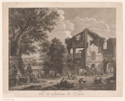 Udsigt over omgivelserne i Napoli Vüe ​​​​des Environs de Naples (titel på objekt) af Jean Baptiste Racine