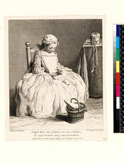 Lille pige med sin frokost (La Petite Fille aux Cerises) graveret af Charles Nicolas Cochin I (1688-1754) 1738 (ætsning og gravering) af Jean Baptiste Simeon (after) Chardin