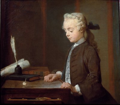 Dreng med en snurretop (eller et barn med en teetotum) - olie på lærred af Jean Baptiste Simeon Chardin