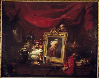 Chardin og hans modeller. Tabel i et array (abyme). Et maleri, der forestiller Jean Baptiste Simeon Chardin (1699-1779) omgiver stilleben. Maleri af Philippe Rousseau (1816-1887) 1867 søn. 1,77x2,26 m Paris, musee d