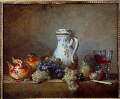 Druer og granater Maleri af Jean Baptiste Simeon Chardin (1699-1779) 1763 Søn. 0,47x0,57 m - Druer og granatæbler. Maleri af Jean Baptiste Simeon Chardin (1699-1779) af Jean Baptiste Simeon Chardin