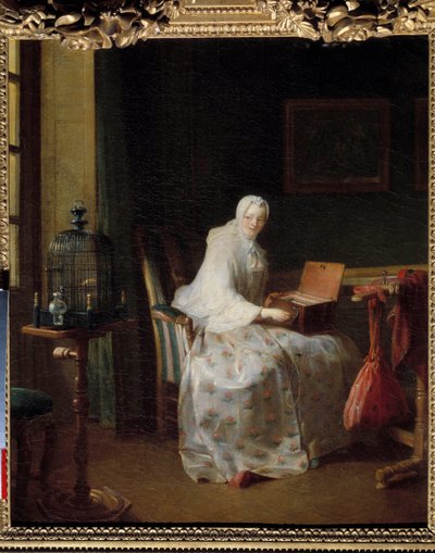 La serinette ou dame variant ses forlystelser Maleri af Jean Baptiste Simeon Chardin (1699-1779) 1700-tallet søn. 0,50 x 0,43 m af Jean Baptiste Simeon Chardin