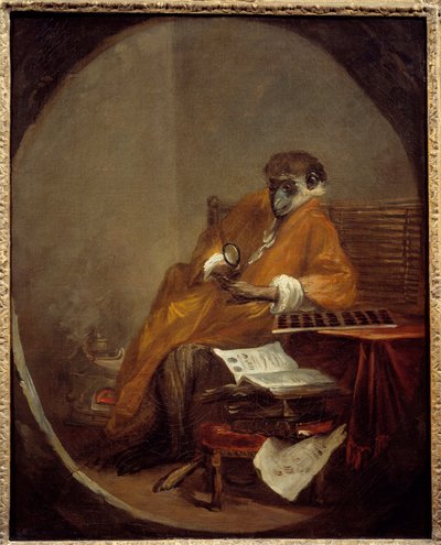Den antikke abe. Repræsentation af en abe i mands kropsholdning. Maleri af Jean Baptiste Simeon Chardin (1699-1779) af Jean Baptiste Simeon Chardin