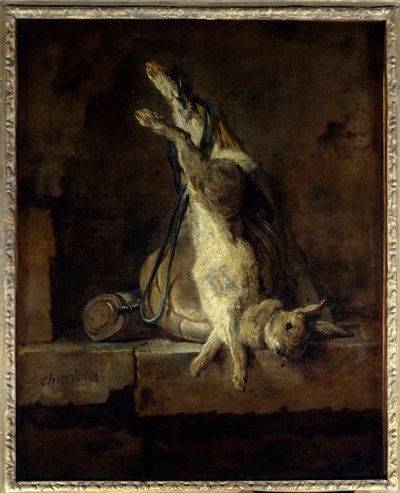 Den døde kanin og jagtudstyr Maleri af Jean Baptiste Simeon Chardin (1699-1779) 1700-tallet søn. 0,81x0,65 m Paris, Musée du Louvre. af Jean Baptiste Simeon Chardin