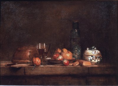 Krukken med oliven - Olie på lærred af Jean Baptiste Simeon Chardin