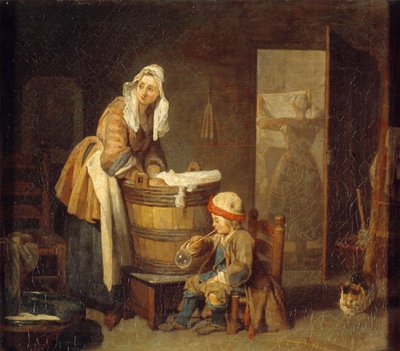 Vaskemaskinen. Maleri af Jean Baptiste Simeon Chardin (1699-1779) af Jean Baptiste Simeon Chardin