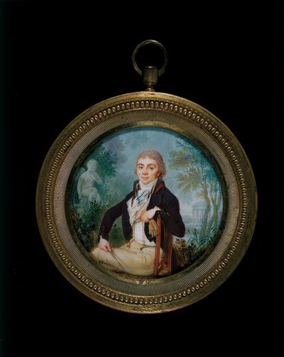 Portræt Miniature af en ung herre kaldet Mr Videl, siddende i trekvart længde (forgyldt bronzeramme) af Jean Baptiste Soyer