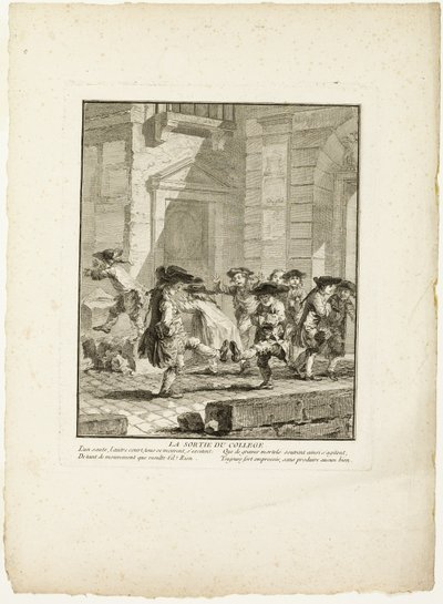 Løsladelse fra college, fra The Games of the Urchins of Paris af Jean Baptiste Tilliard I