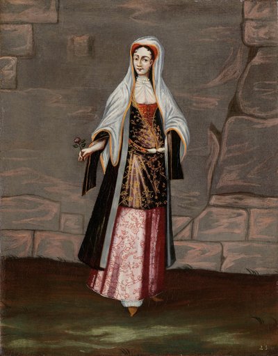 Kvinde fra øen Mykonos af Jean Baptiste Vanmour (workshop of)