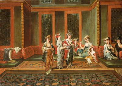 Armenske kvinder drikker kaffe i et interiør af Jean Baptiste Vanmour