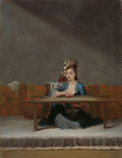 Tyrkisk kvinde ved hendes broderiramme, ca. 1720-37 af Jean Baptiste Vanmour
