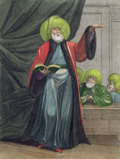 Muftien, eller Master of the Law, plade 20 fra samling af hundrede tryk, der repræsenterer forskellige nationer i Levanten, tegnet på malerier malet fra naturen..., indgraveret af Scotin, Gerard Jean Bapt af Jean Baptiste Vanmour