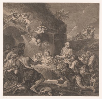 Aanbidende dør af hyrder Cabinet Crozat (serietitel) Samling af print fra de smukkeste malerier og fra de smukkeste designs, der er i Frankrig (serietitel) af Jean Baptiste de Poilly