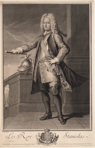 Stanislas Leszczynski (Leczinski), kaldet Beneficenten - Stanislaw I Leszczynski (1677-1766), konge af Polen - Van Loo, Jean Baptiste (1684-1745) - 1705 - Kobberstik - 53,5x33 - Privat samling af Jean Baptiste van Loo
