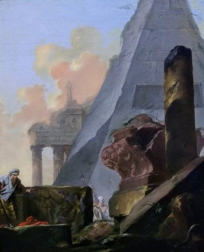 Tysk: Ruinen mit Pyramide
Fransk: Ruines avec la pyramide de Sextius af Jean Barbault