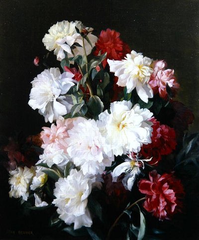 Stilleben af blomster (olie på lærred) af Jean Benner