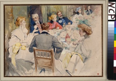 Et elegant middagsselskab af Jean Beraud
