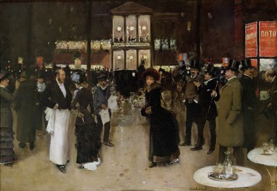 Boulevard Montmartre om natten, foran Théâtre des Variétés, ca 1885. af Jean Beraud