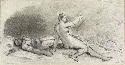 Nøgen kvinde sidder med nøgen mand i søvn (recto); Kvindelig torso set bagfra (verso) af Jean Beraud