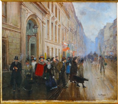 Studerende forlader konservatoriet, musikakademiet i Paris (maleri på lærred) af Jean Beraud