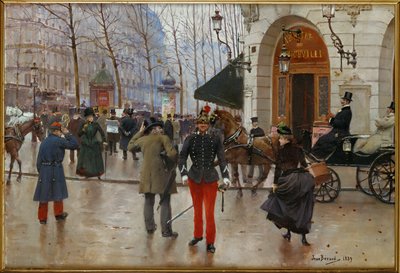 Boulevard des Capucines og Theatre du Vaudeville, Paris (maleri på lærred) af Jean Beraud