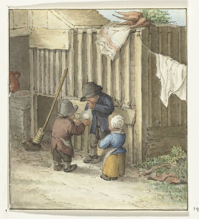 Tre børn leger med en griseblære af Jean Bernard