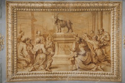 Falsk forgyldt relief med geden placeret på det historiserende alter og omgivet af tilbedende figurer. af Jean Boulanger