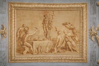 Falsk forgyldt relief, med statuen af Bacchus omgivet af nogle ofre, der løfter bægre med vin af Jean Boulanger