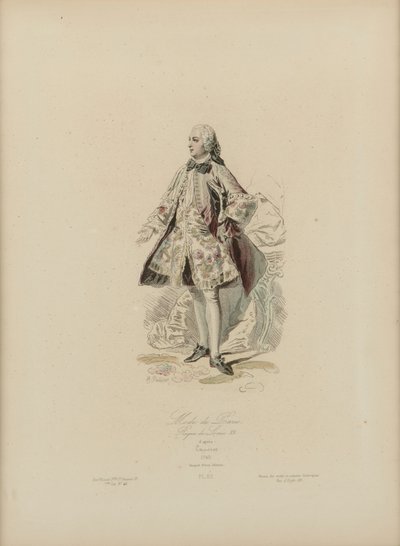 Paris-mode: Reign of Louis XV (håndfarvet gravering) af Jean Charles (1800 79) Pauquet