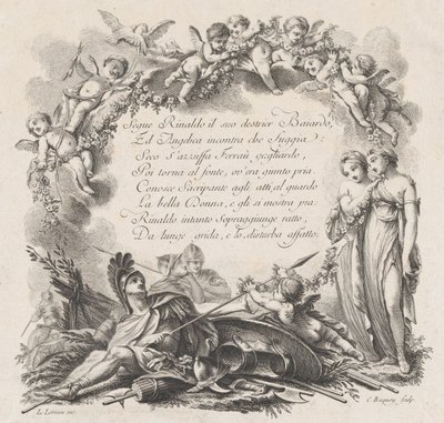 Vignette til den første sang af Roland Furieux, 1700-tallet. af Jean Charles Baquoy