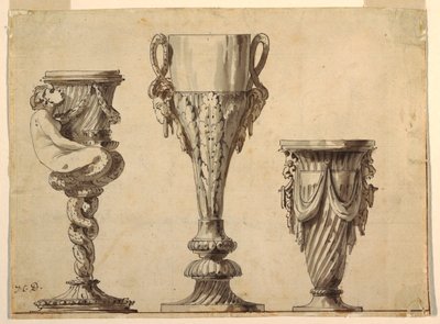 Design til en lysestage, kop og vase af Jean Charles Delafosse